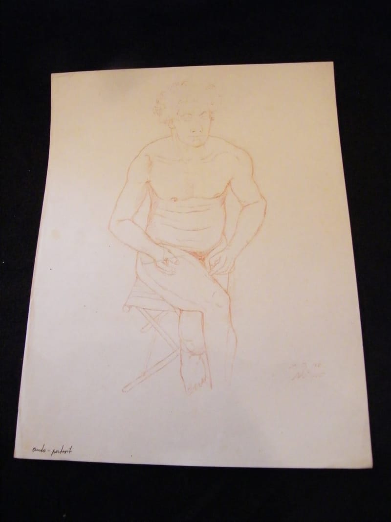 Auto Portrait André Simon 1926-2014 1948 Artiste Lorrain Dessin Etude