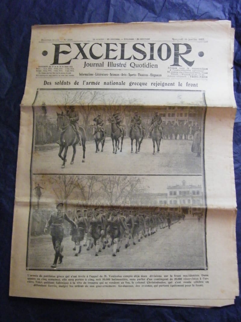 "Journal Excelsior 10 janvier 1917 Renforts Grecs Guerre 1914 1918"