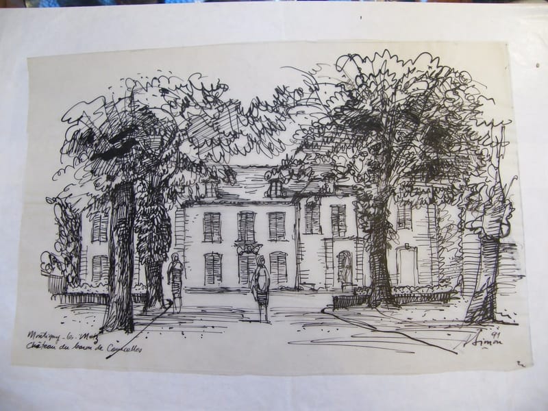 Montigny Château Courcelles André Simon 1926-2014 Encre de Chine sur calque