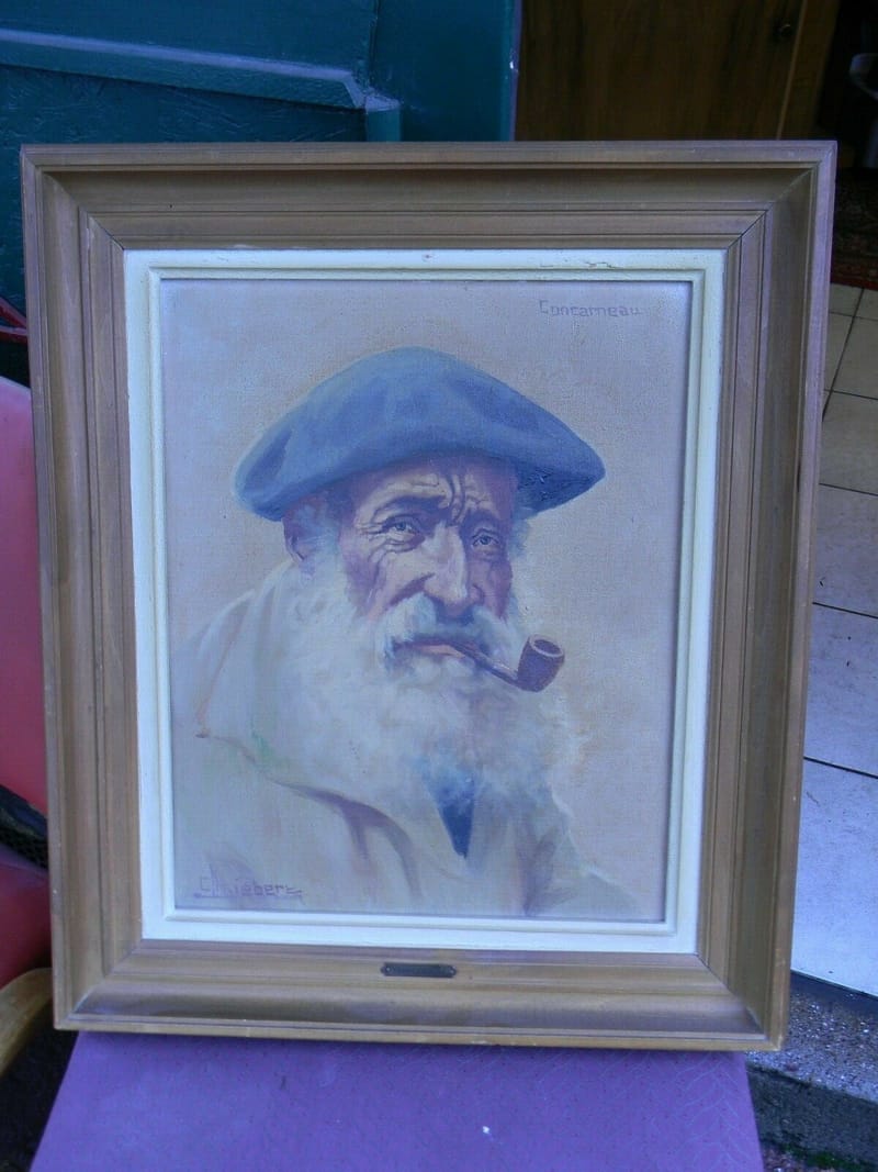 Charles Liebert Concarneau Huile sur Toile Pêcheur Breton