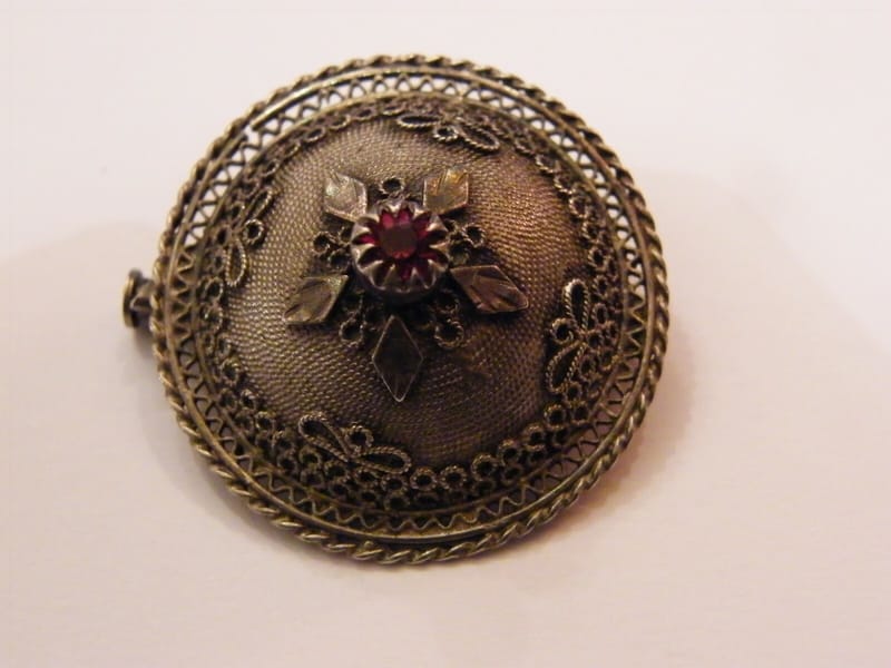 Broche Argent Massif Filigrane Silver Silber 800 Verre