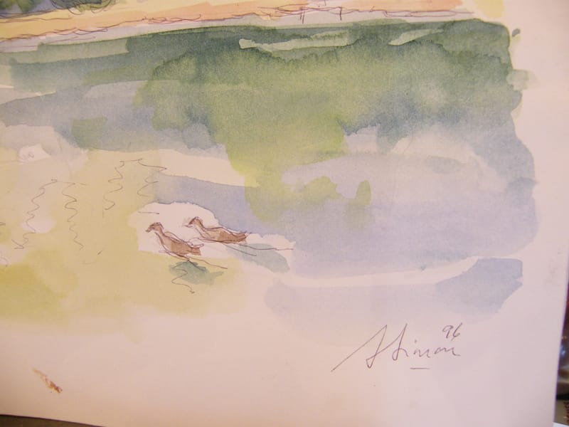 Etang de Hosselfurt A Simon 1926-2014 1996 Artiste Lorrain Aquarelle — vue 3