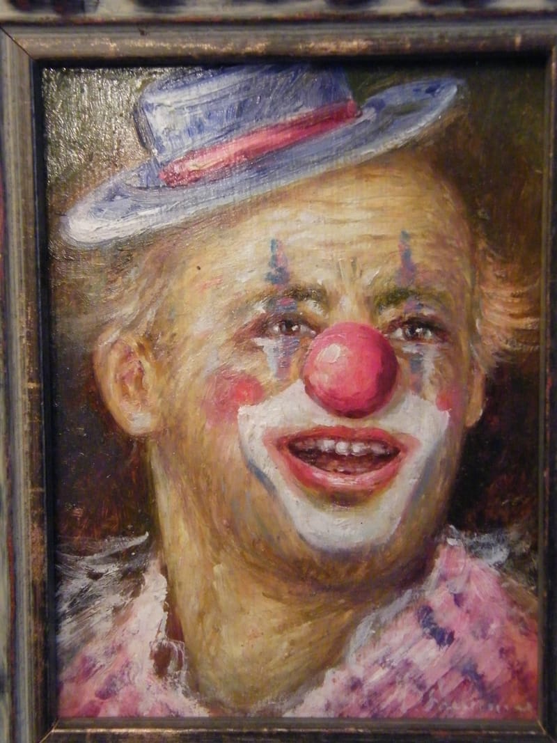 Achille Zavatta Clown Huile sur Isorel  Jean Baptiste Fournier Né en 1959