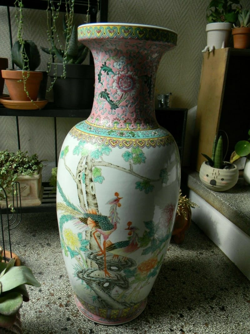 Vase Chine Porcelaine émaillée XIX ème Siècle Signé Chine Old Inscriptions