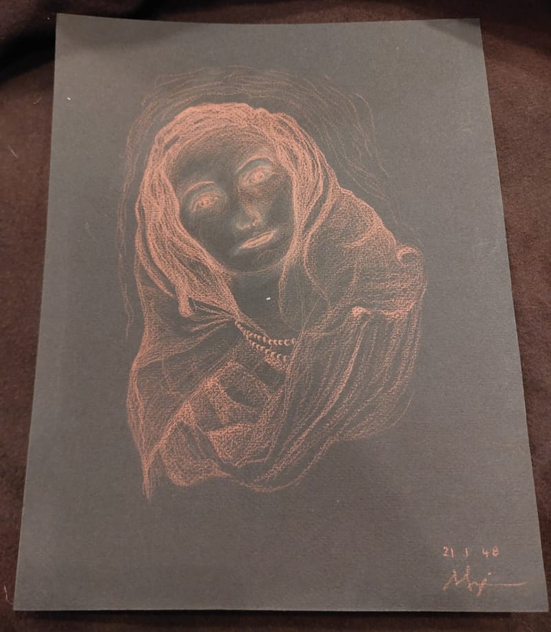 Pastel Femme Voilée Voilée André Simon Artiste Lorrain