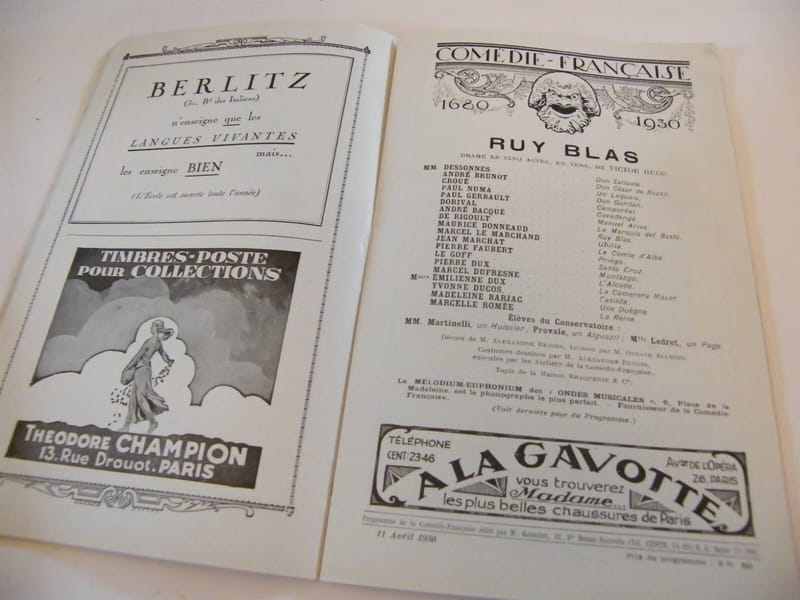 Programme Comédie Française 1930 Ruy Blas Victor Hugo — vue 2