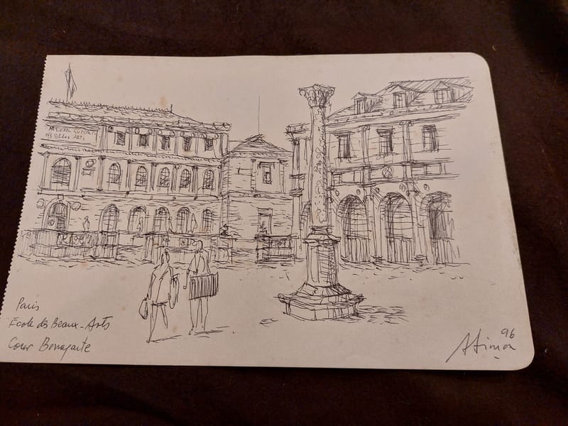 Encre André Simon 1996 Artiste Lorrain Paris Ecole Beaux arts Cour Bonaparte