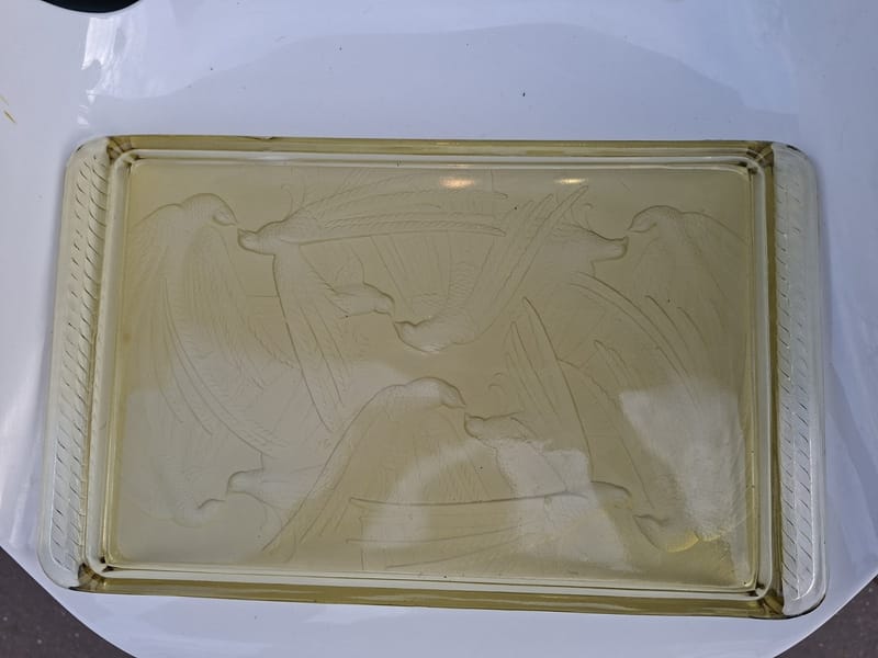 Plateau Art Déco Verre Oiseaux du Paradis Jaune