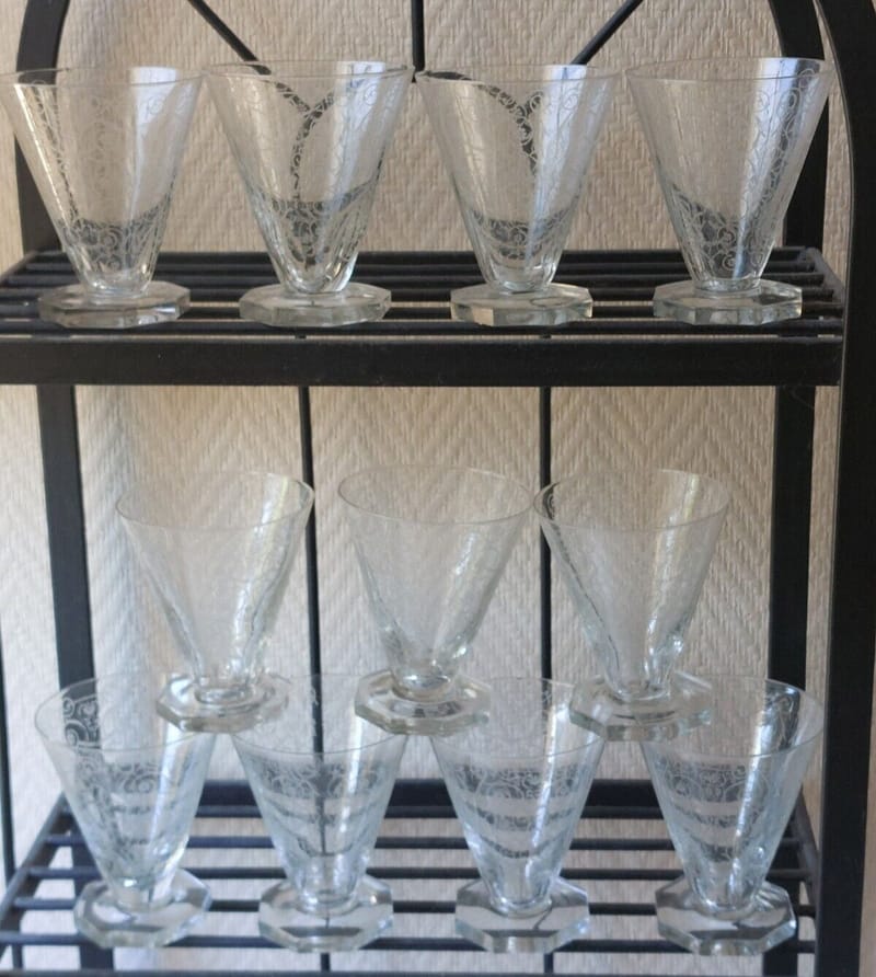 Baccarat Cristal Verres Eau dégagé acide XIX ème siècle Pieds Octogonaux