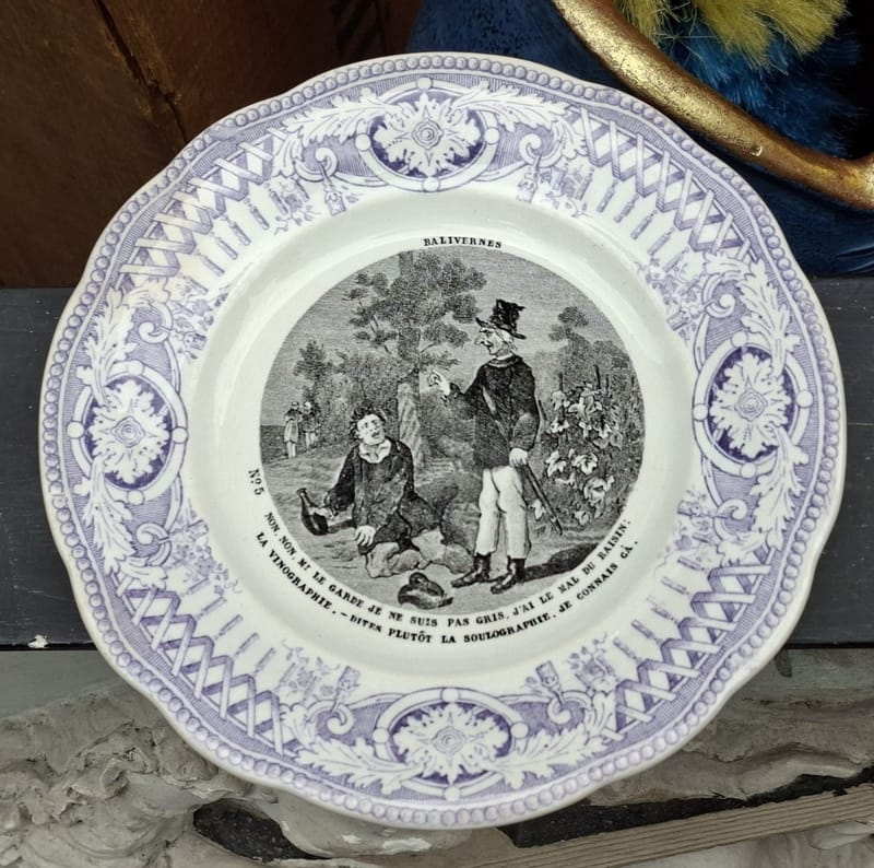 Creil & Montereau Assiette Vignette Balivernes N°5 ancienne