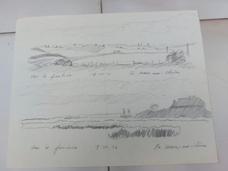 Ste Marie aux Chênes A.Simon 1926-2014 1946 Artiste Lorrain Crayon