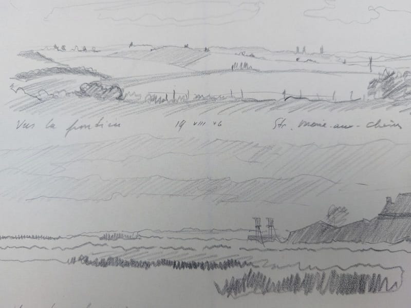 Ste Marie aux Chênes A.Simon 1926-2014 1946 Artiste Lorrain Crayon — vue 2