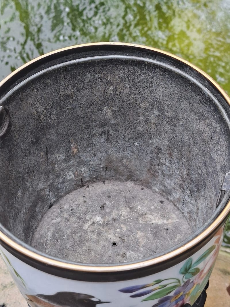 Paire Cache Pots Porcelaine Peinte XIX ème siècle Oiseaux Bois Bronze — vue 13