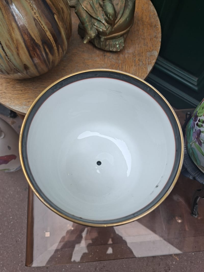 Paire Cache Pots Porcelaine Peinte XIX ème siècle Oiseaux Bois Bronze — vue 22