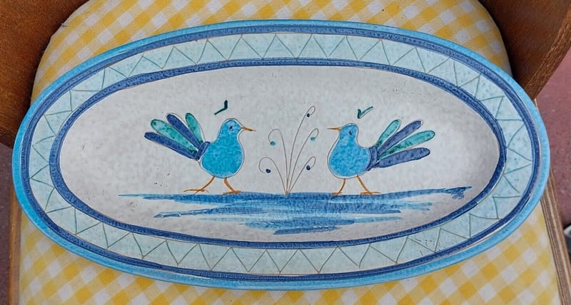 Plat Céramique Oiseaux Années 60 Ovale