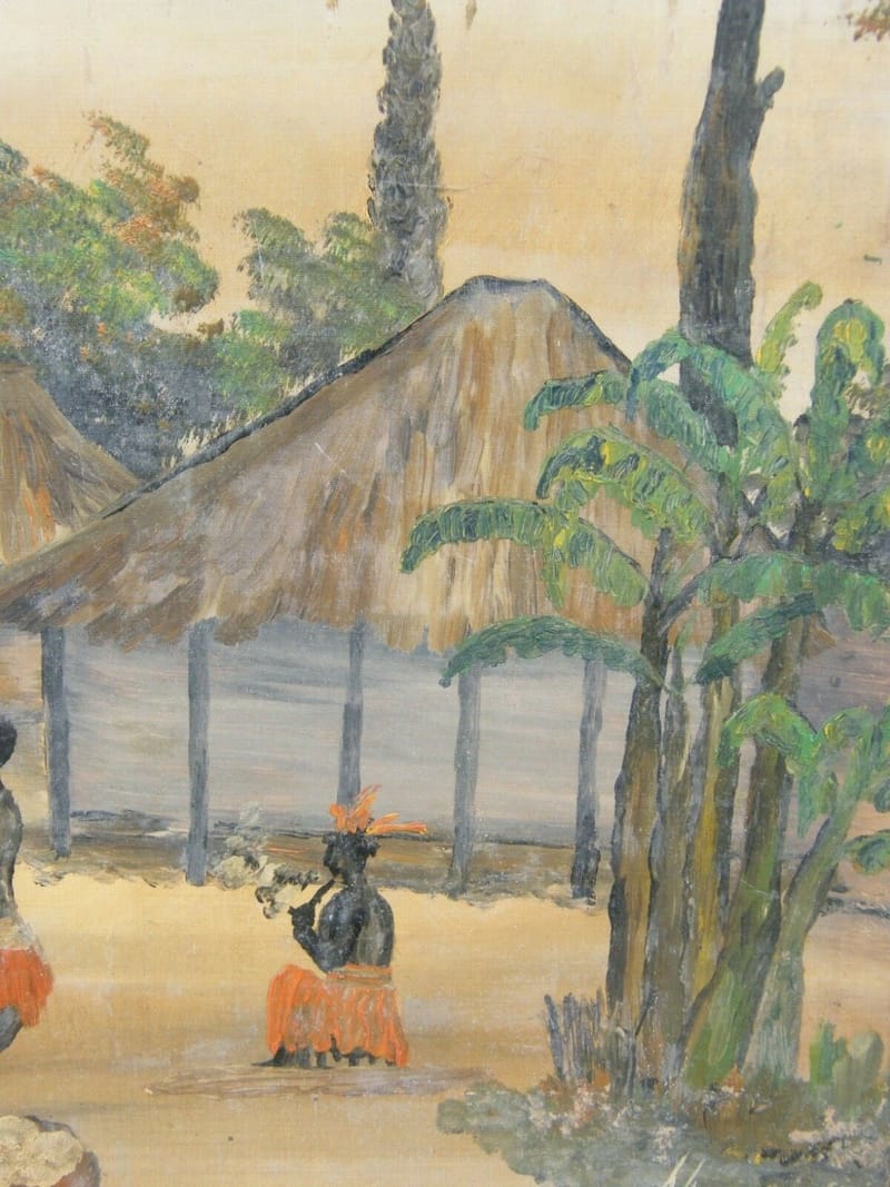 Jos Toumba Art Naif Huile sur Isorel Village Africain Années 60 — vue 3