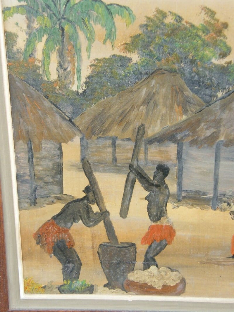 Jos Toumba Art Naif Huile sur Isorel Village Africain Années 60 — vue 2