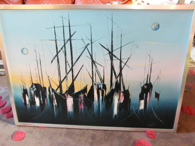 Luiggi Huile Toile Signée J Luiggi Bateaux Deux Terres Années 70