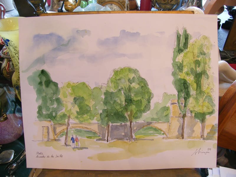 "Aquarelle Metz Arcades de la Seille A Simon 1926-2014 1999 Artiste Lorrain"