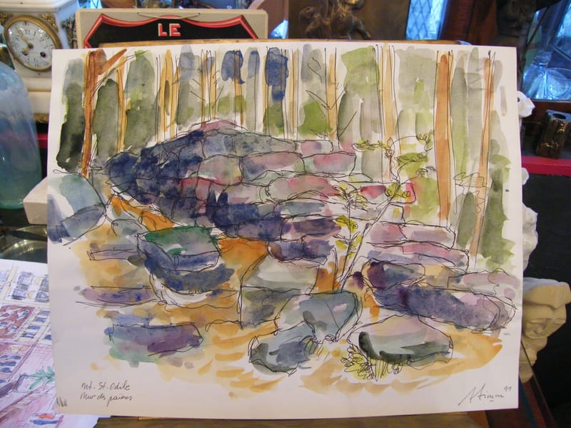 Mont St Odile Mur des paiens  A Simon 1926-2014 1991 Artiste Lorrain Aquarelle
