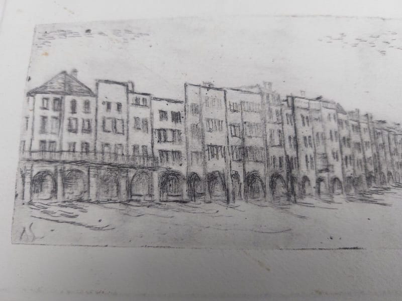 Eau Forte Place St Louis Metz + Remparts André Simon Artiste Lorrain Metz — vue 2