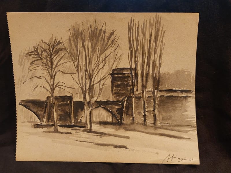Aquarelle André Simon 1961 Artiste Lorrain Metz Remparts Vauban
