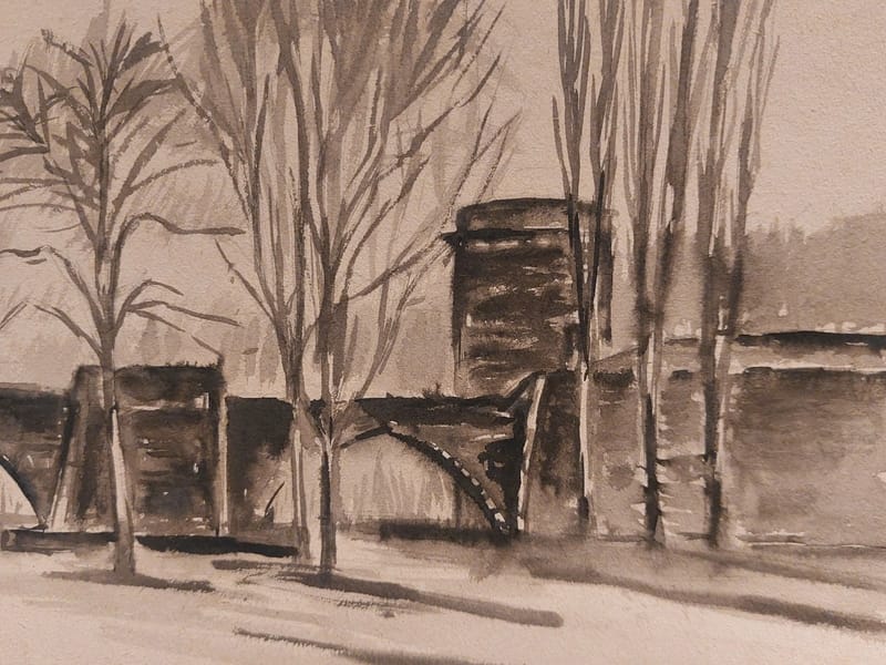 Aquarelle André Simon 1961 Artiste Lorrain Metz Remparts Vauban — vue 3
