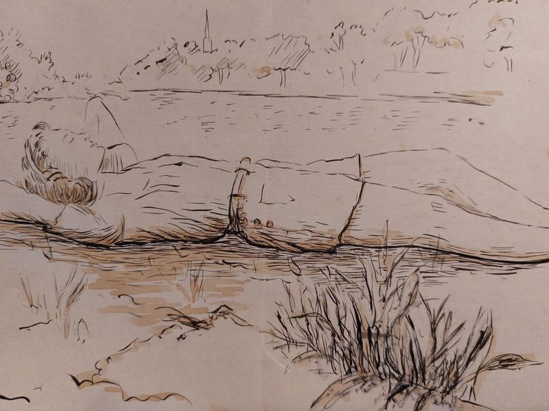 Encre André Simon 1961 Artiste Lorrain Metz Edwige Allongée — vue 2