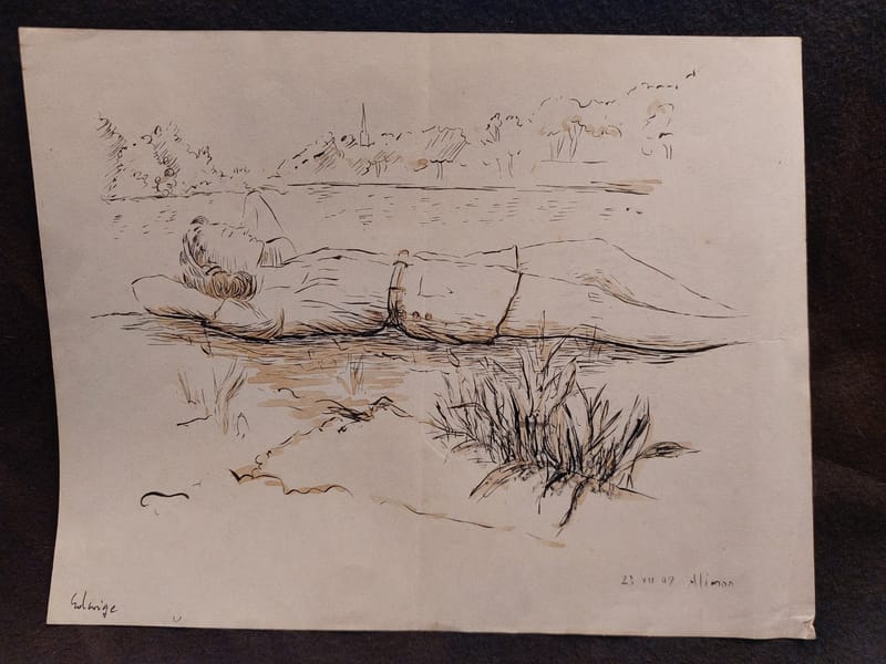 Encre André Simon 1961 Artiste Lorrain Metz Edwige Allongée