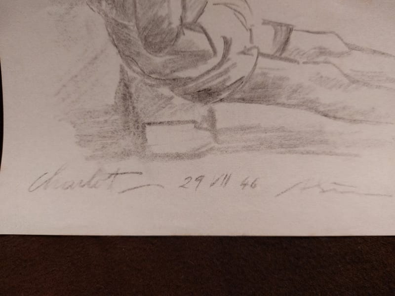 Fusain André Simon 1946 Artiste Lorrain Metz Charlot — vue 3