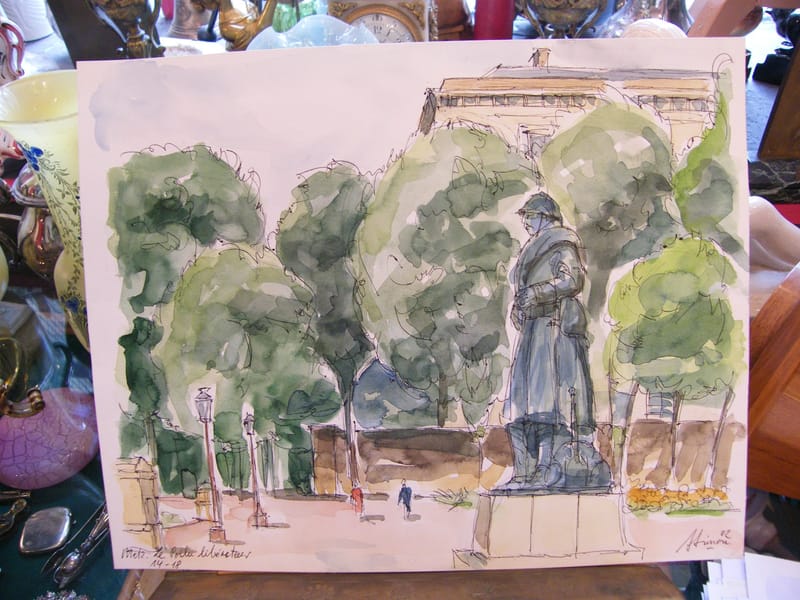 Metz Aquarelle Poilu libérateur A Simon 1926-2014 2002 Artiste Lorrain