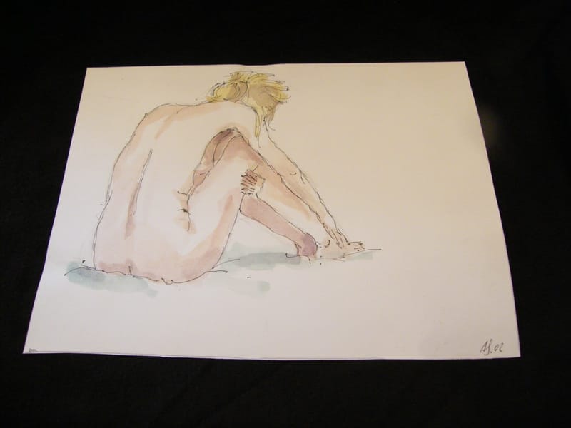 Nu de femme assis de dos André Simon 1926-2014 Artiste Lorrain 2002 Aquarelle