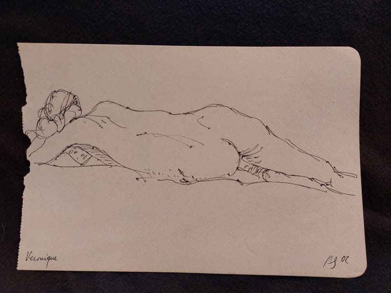 Encre André Simon 2002 Artiste Lorrain Metz AS Nu couché Véronique