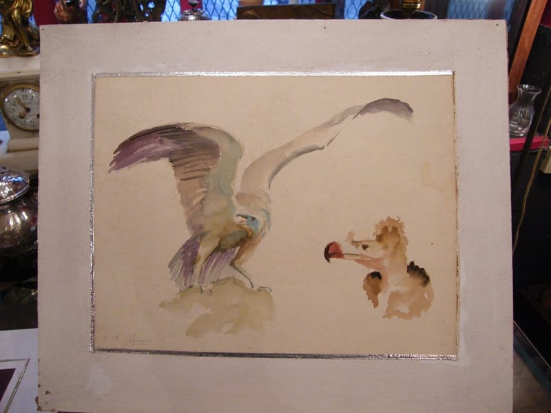 "Aquarelle Aigle André Simon 1926-2014 Artiste Lorrain 1950"