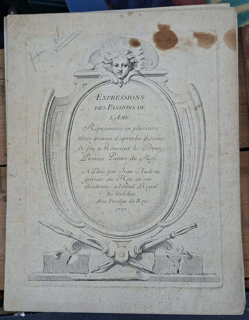 Eaux Fortes 1727 Le Brun Expressions Passions de l'âme Jean Audran Gobelins