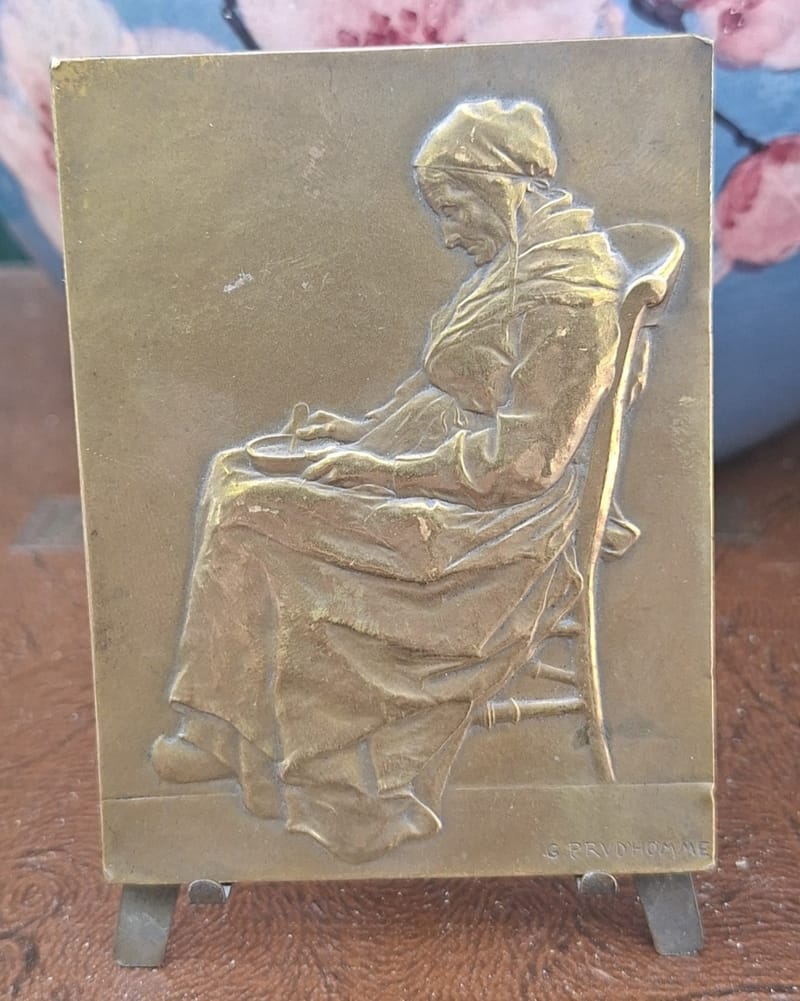 Prud'Homme Plaque Bronze Vieille Femme III République