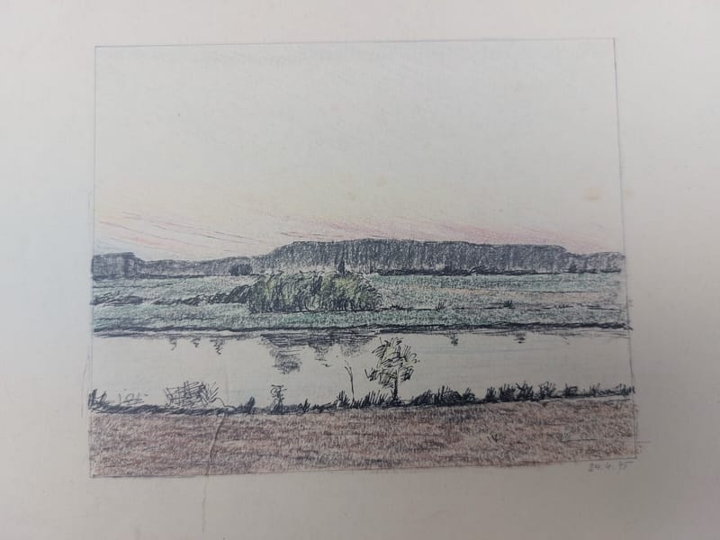 La Moselle A.Simon 1926-2014 1945 Artiste Lorrain Crayon