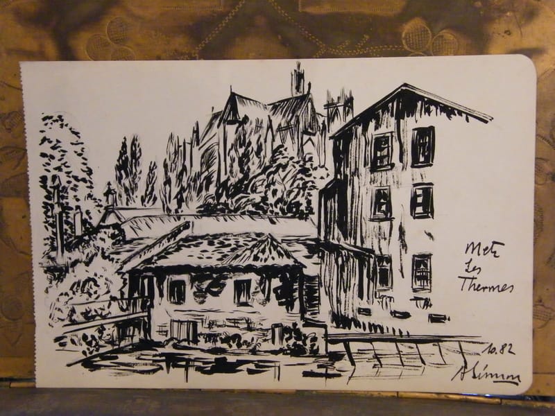 Metz les Termes André Simon 1926-2014 1982 Artiste Lorrain Encre