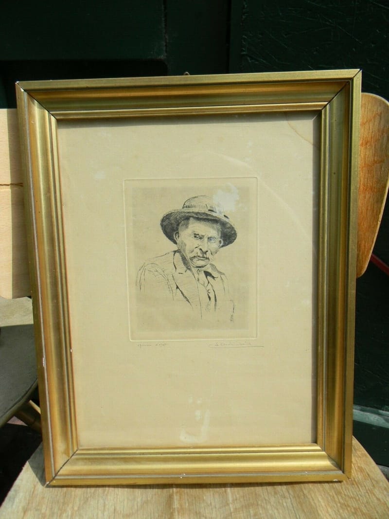 Jean Archimbaud 1901 1976 Paysan Auvergnat Epreuve d'état Eau Forte Originale