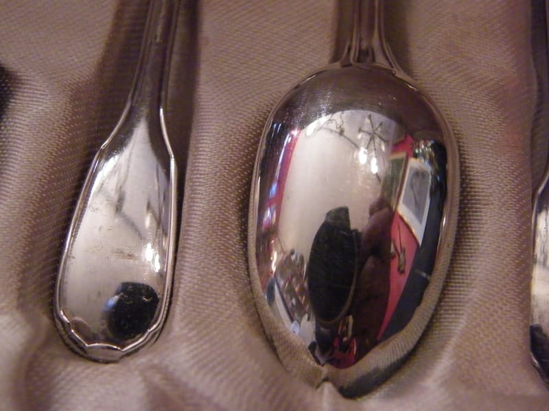 Christofle Cuillères Moka Argent Plaqué Contours Silver Silber Boite — vue 3
