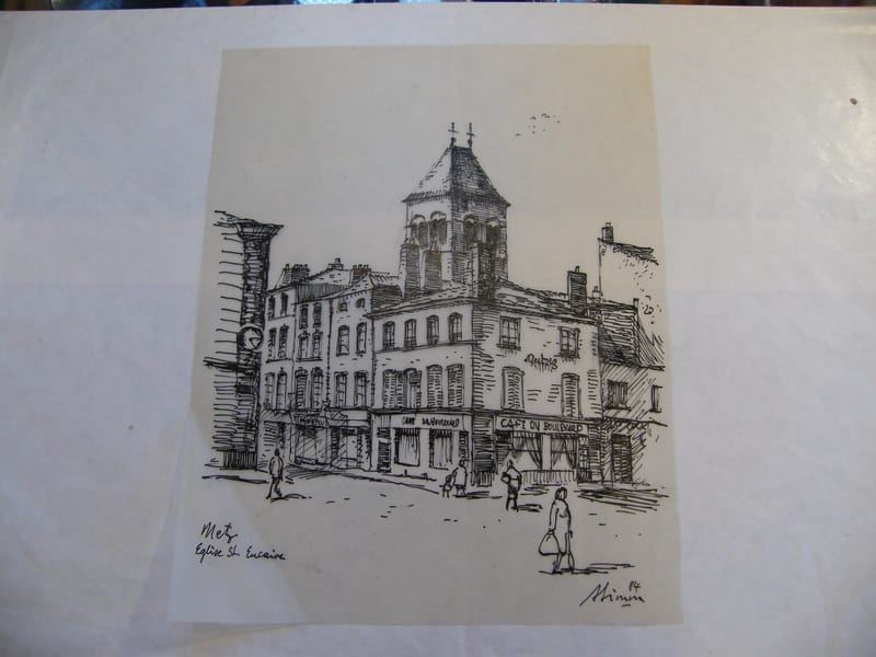Eglise St Eucaire Metz André Simon 1926-2014 Encre de Chine sur calque