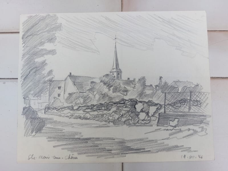 Ste Marie aux Chênes A.Simon 1926-2014 1946 Artiste Lorrain Fusain