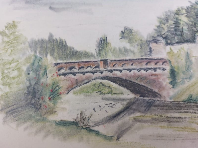 Pont Seille André Simon 1926-2014 1945 Artiste Lorrain Crayon — vue 3