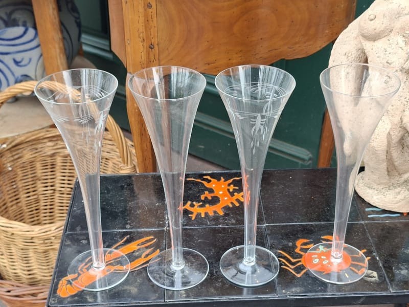 Flûtes Champagne Trompette Verre début XX ème siècle