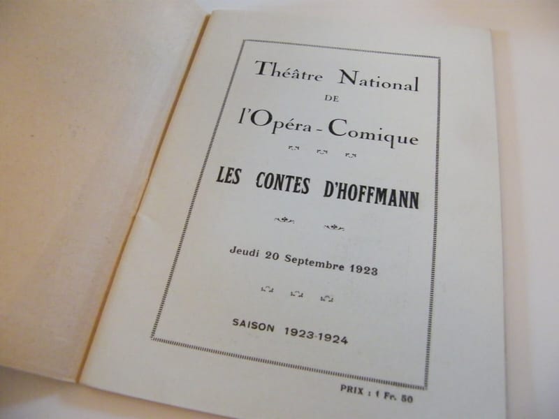 "Programme Théâtre National de l'Opéra Comique 1923 Les contes d'Hoffmann" — vue 2
