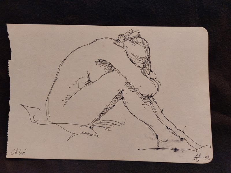 Encre André Simon 2002 Artiste Lorrain Metz AS Nu Assis Chloé