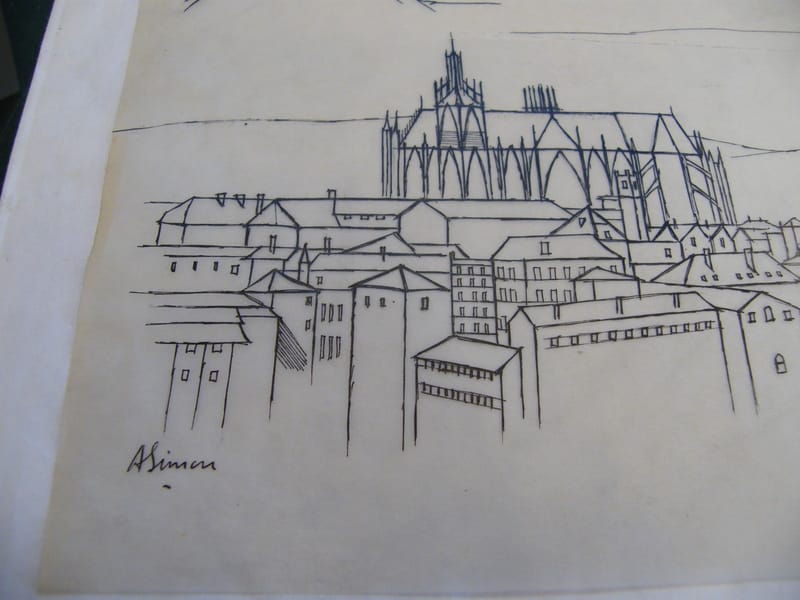 "Encre de Chine sur calque Vue de Metz André Simon 1926-2014" — vue 2