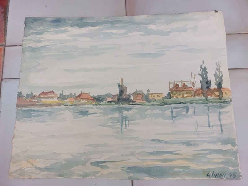 Kehl am Rhein André Simon 1926-2014 1948 Artiste Lorrain Aquarelle