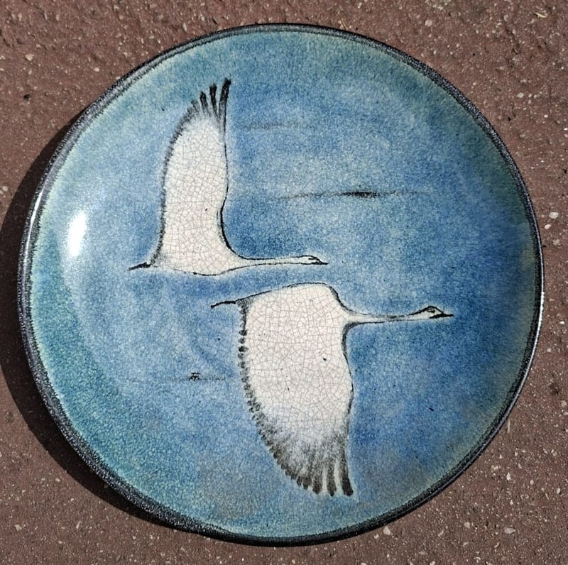 Céramique Oiseaux Plat Mural Signé 33 cm