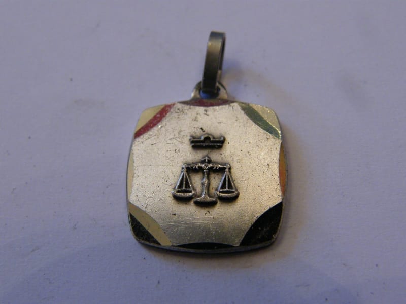Argent Massif Pendentif Médaillon Signe Zodiaque  Balance Silver Silber 2"